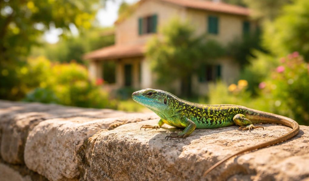 lezard-vert-mur-ensoleille-maison