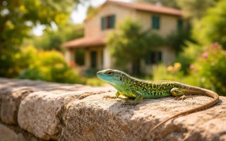 lezard-vert-mur-ensoleille-maison
