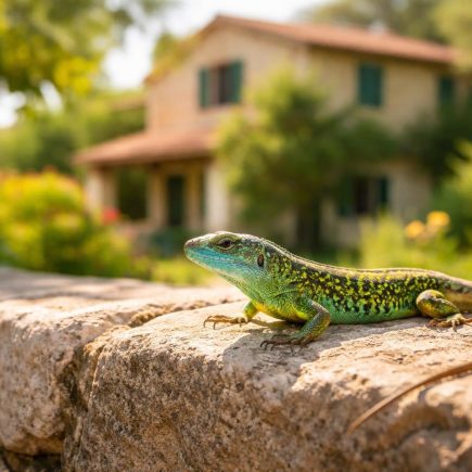 lezard-vert-mur-ensoleille-maison
