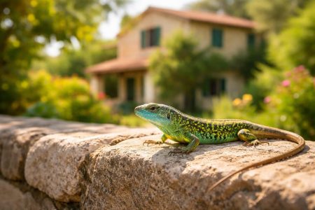 lezard-vert-mur-ensoleille-maison