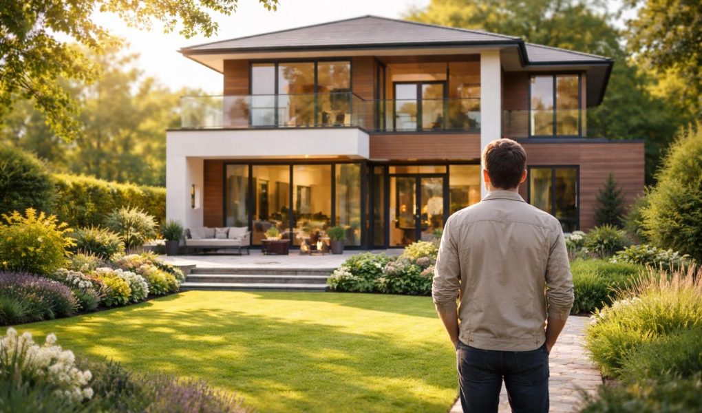 personne-dos-maison-moderne-jardin