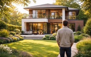 personne-dos-maison-moderne-jardin