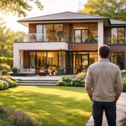 personne-dos-maison-moderne-jardin