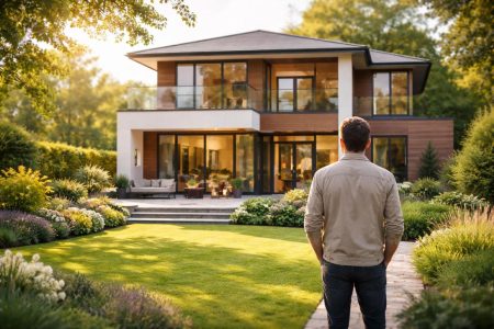 personne-dos-maison-moderne-jardin