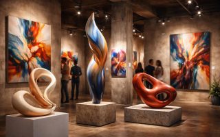 sculptures-abstraites-peintures-colorees-exposition