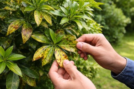 oranger-malade-taches-personne-examine