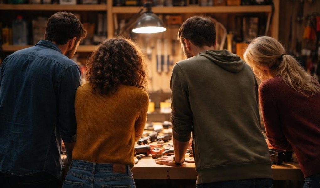 personnes-etabli-outils-bricolage-etageres