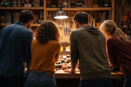 personnes-etabli-outils-bricolage-etageres