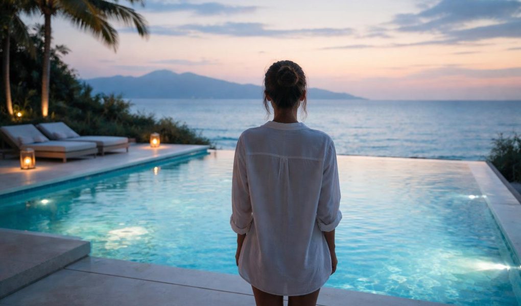 personne-piscine-bleue-mer-montagnes