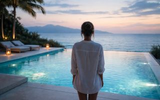 personne-piscine-bleue-mer-montagnes