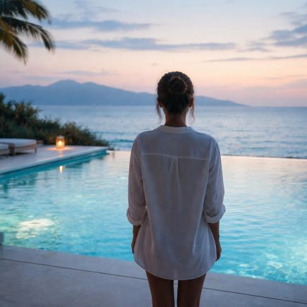 personne-piscine-bleue-mer-montagnes