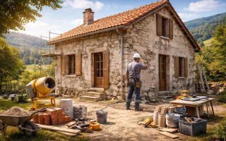 maison-renovation-ouvrier-campagne-ciel-bleu