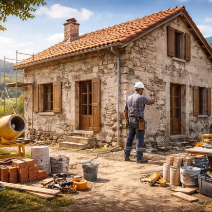 maison-renovation-ouvrier-campagne-ciel-bleu