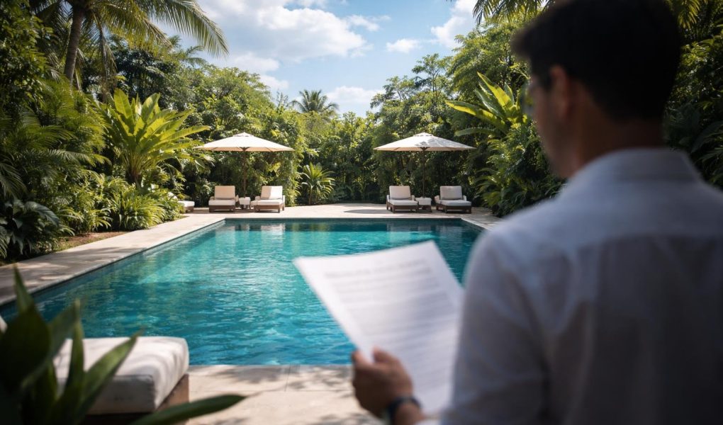 piscine-moderne-vegetation-ciel-bleu