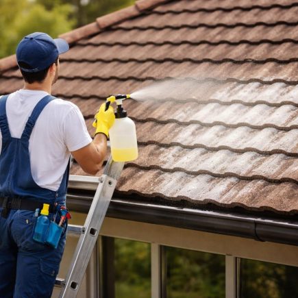 personne-nettoyage-echelle-toiture-blanchie