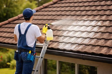 personne-nettoyage-echelle-toiture-blanchie