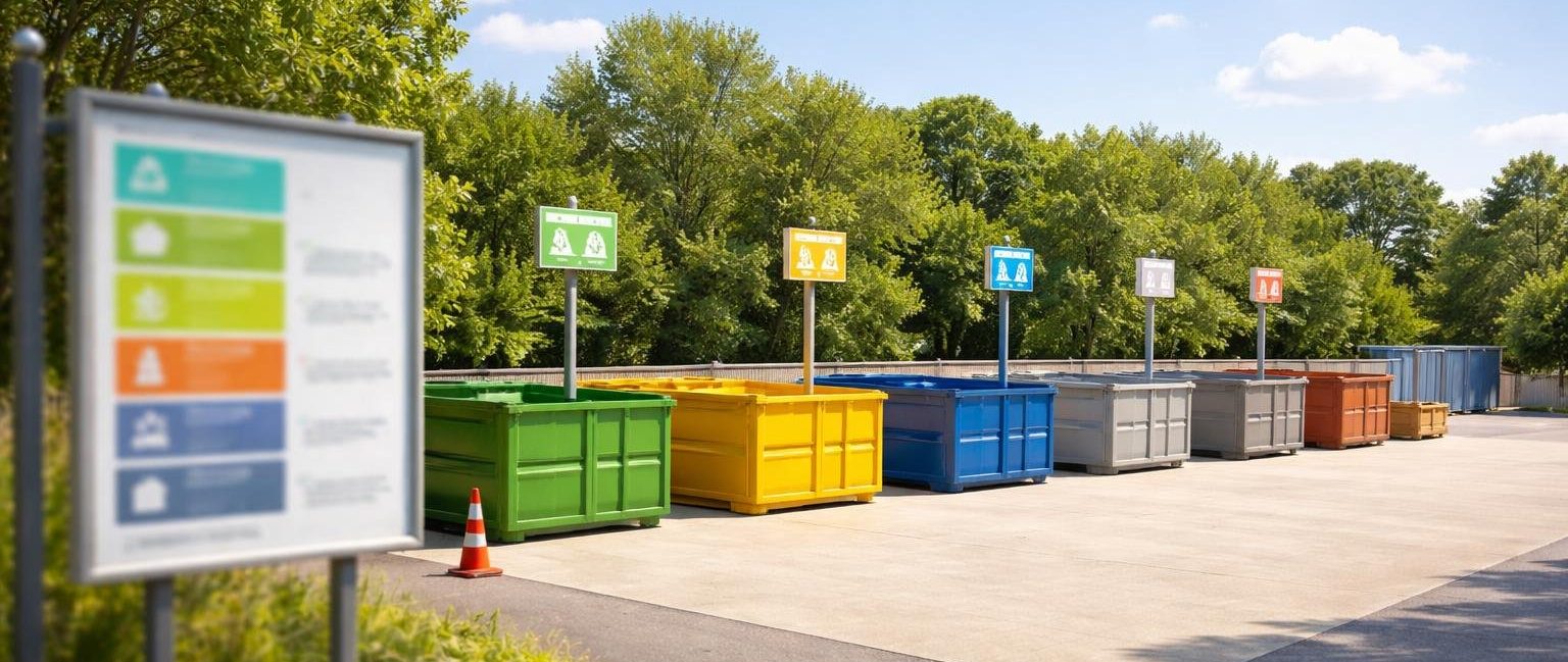 dechetterie-conteneurs-colorés-arbres-ciel-bleu